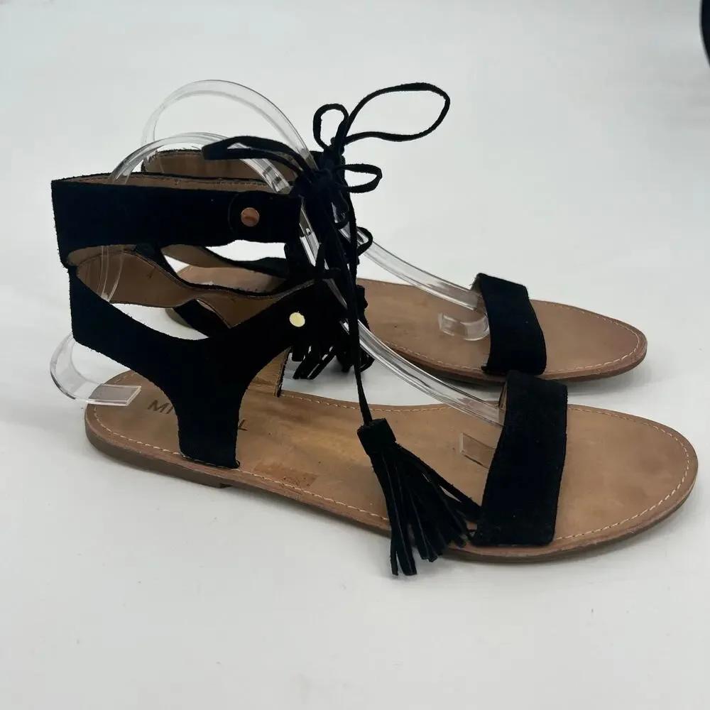 Michael Kors leather black fringe tassel ankle tie up gladiator sandals Lizzi 11